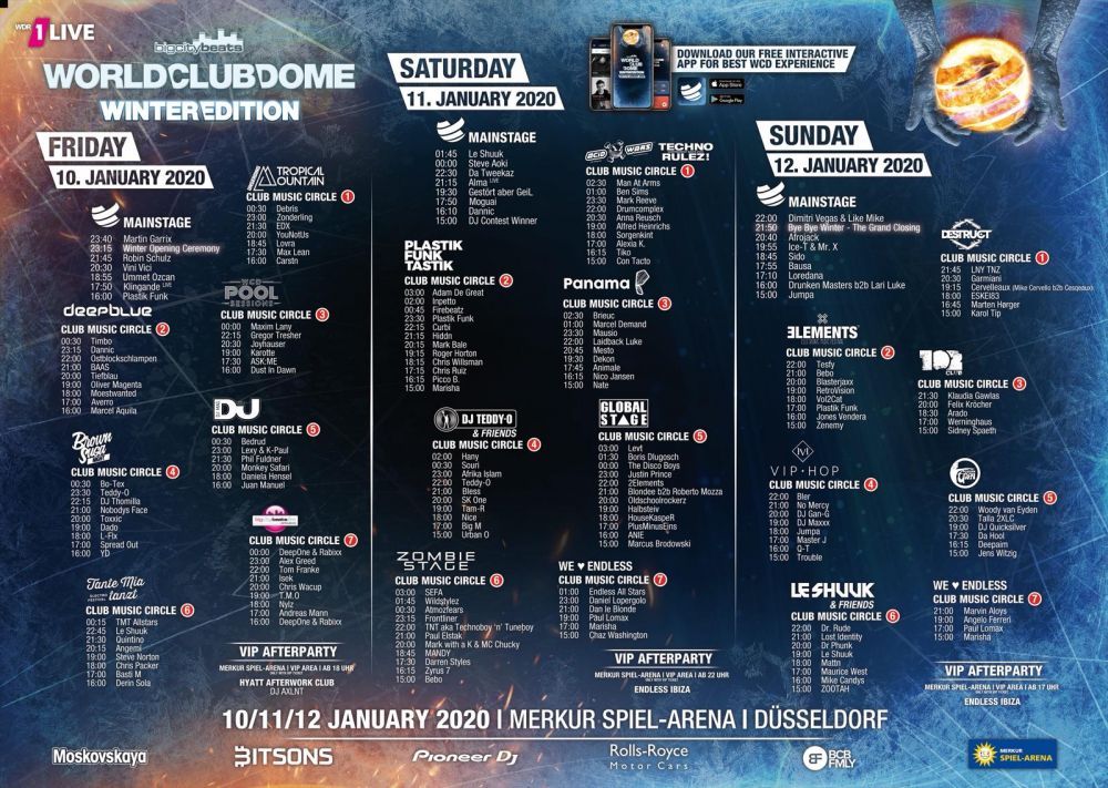 BigCityBeats WORLD CLUB DOME Winter Edition 2020 - Timetable