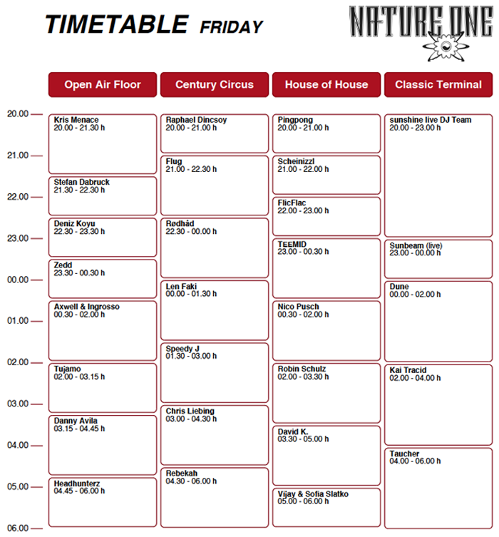 Nature One Timetable Friday